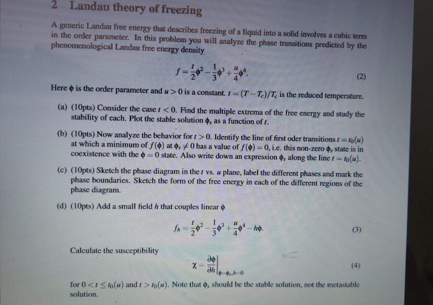 Solved 2 Landau theory of freezing A generic Landau free | Chegg.com