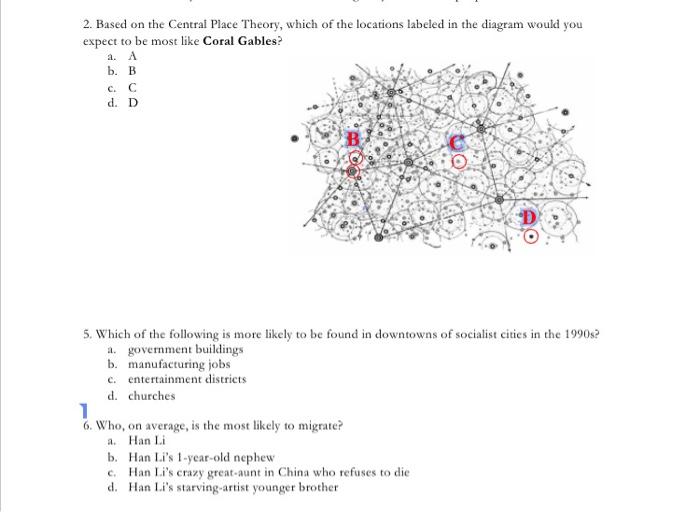 Solved 2 Based On The Central Place Theory Which Of The Chegg