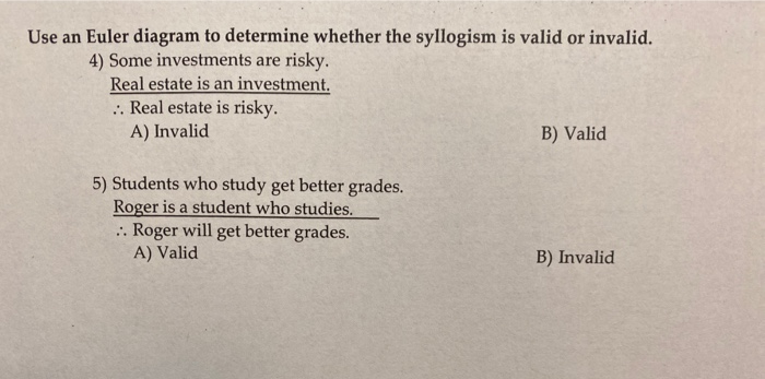 Solved Use an Euler diagram to determine whether the | Chegg.com