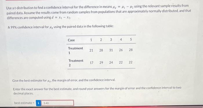 Solved find best estimate, margin of error & the 99% | Chegg.com