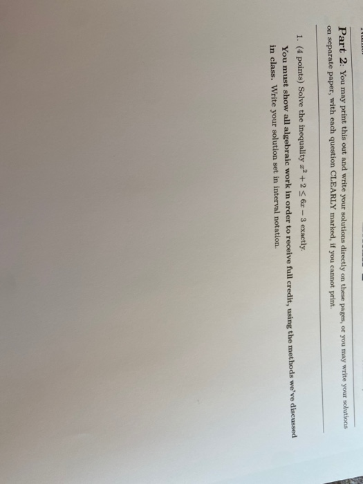 Solved Part 2: You may print this out and write your | Chegg.com