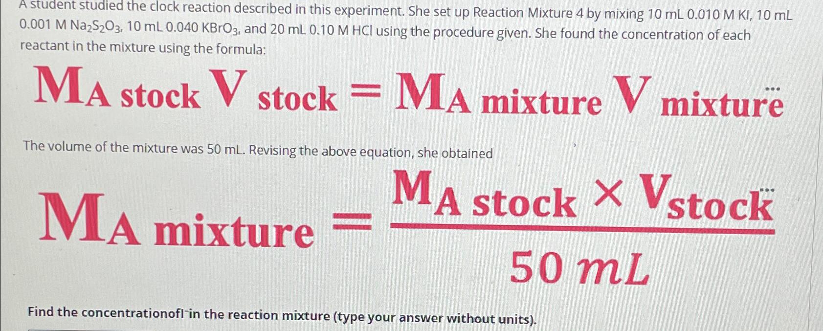 Solved MA stock Vstock =MA mixture Vmixture MA mixture =MA s | Chegg.com