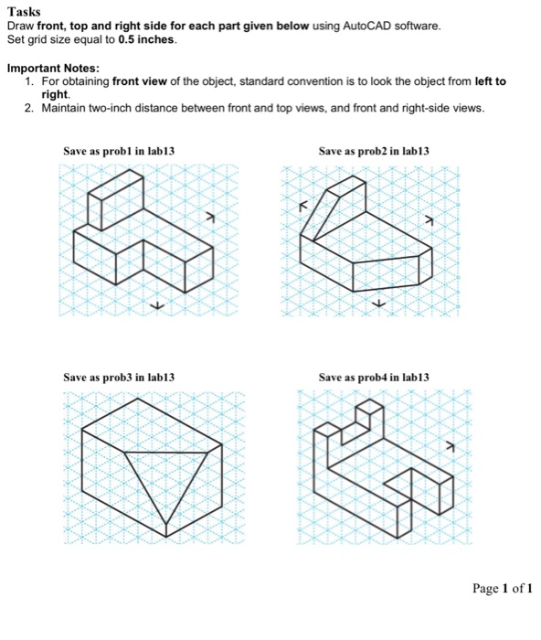 Solved Tasks Draw front, top and right side for each part | Chegg.com