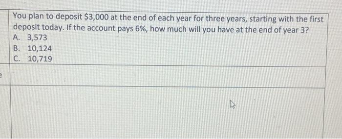 Solved You plan to deposit $3,000 at the end of each year | Chegg.com