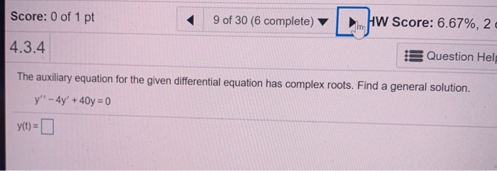 Solved Score: 0 of 1 pt 9 of 30 (6 complete) HW Score: | Chegg.com