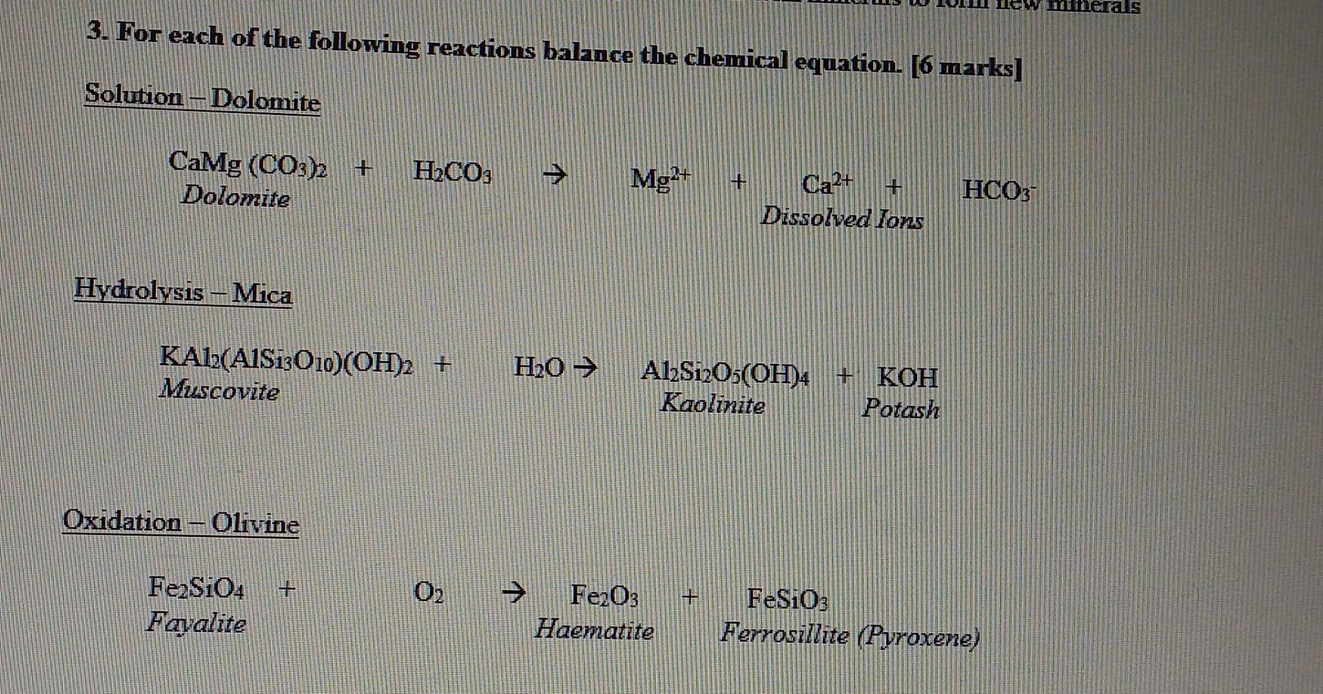 Solved Vinerals 3. For Each Of The Following Reactions 