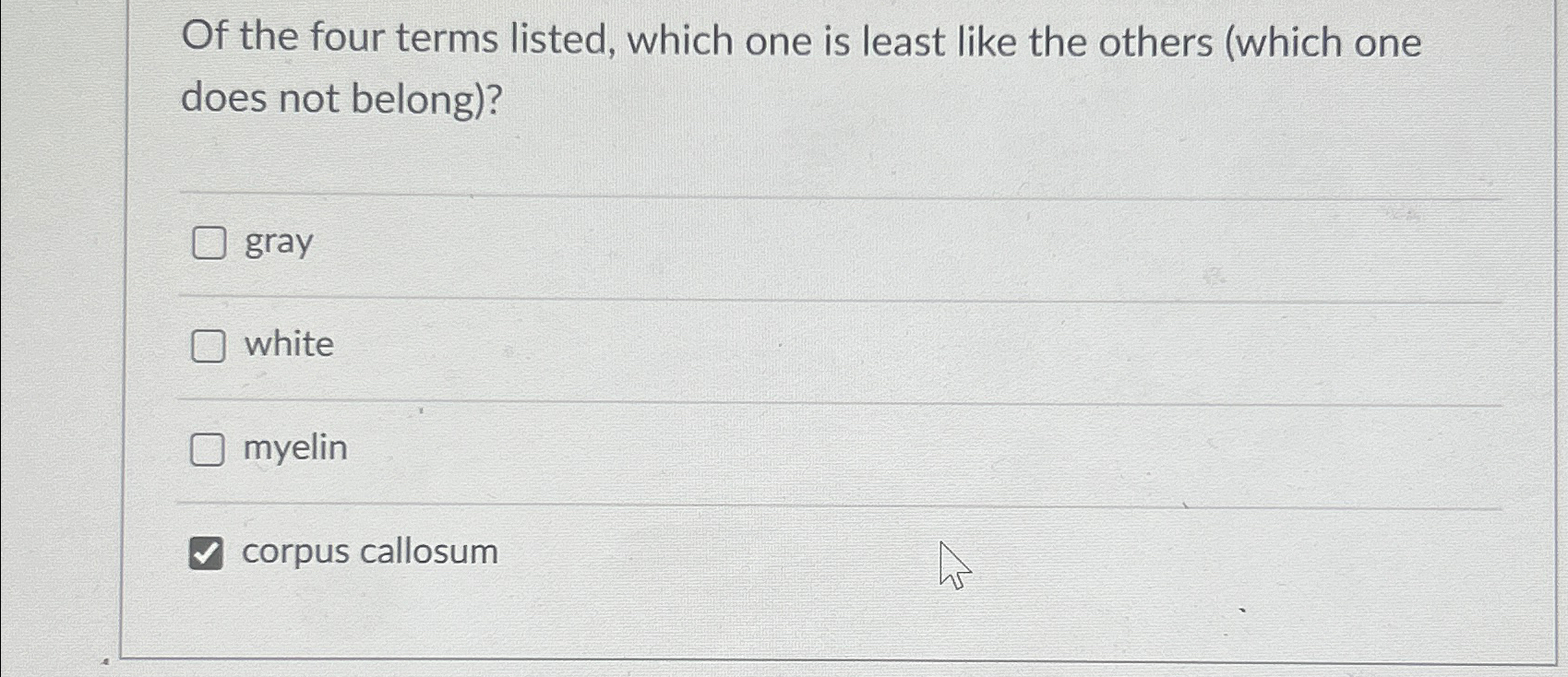 Solved Of the four terms listed, which one is least like the