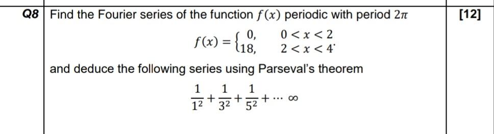 Solved [12] Q8 Find the Fourier series of the function f(x) | Chegg.com