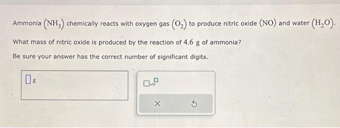 Solved Ammonia (NH3) chemically reacts with oxygen gas (O2) | Chegg.com