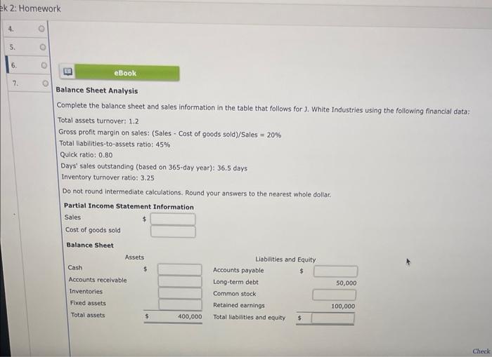 Solved Balance Sheet Analysis Complete The Balance Sheet And | Chegg.com