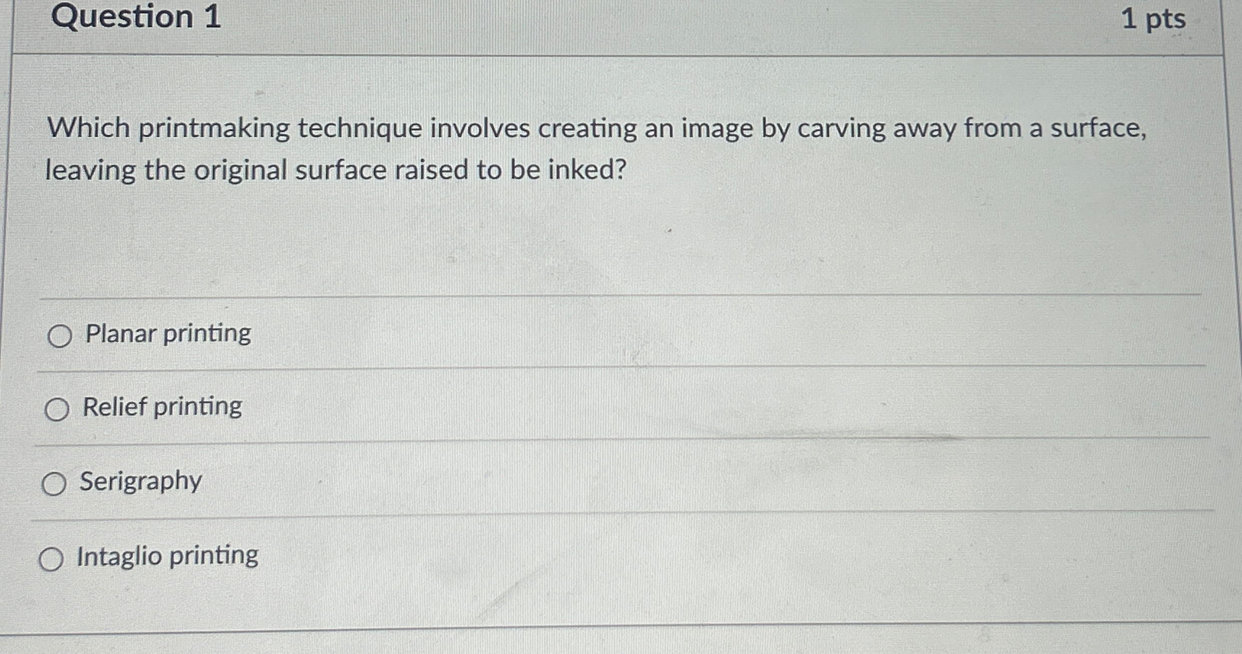 Solved Question 11 ﻿ptsWhich printmaking technique involves | Chegg.com