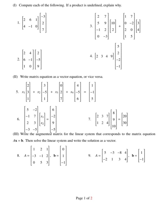 Solved (1) Compute each of the following. If a product is | Chegg.com