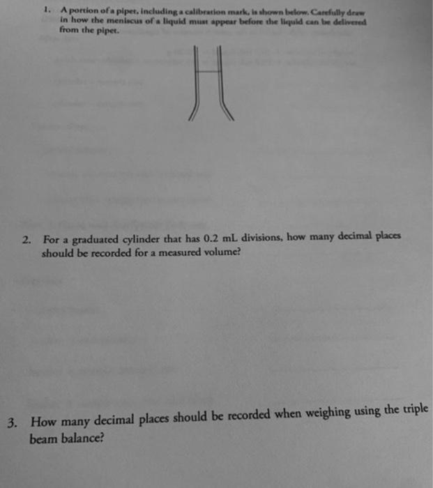Solved 1. A portion of a pipet, including a calibration