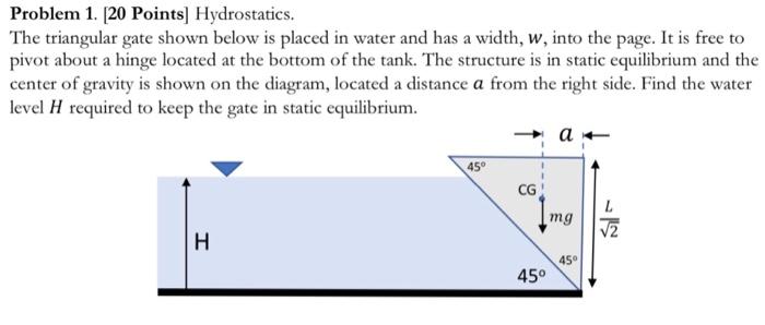 Solved Problem 1. [20 Points) Hydrostatics. The triangular | Chegg.com