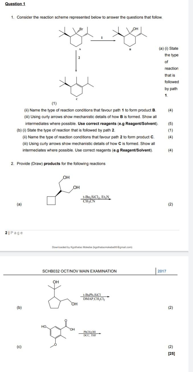 Solved 1. Consider the reaction scheme represented below to | Chegg.com