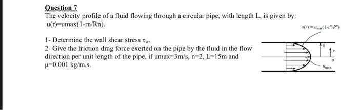 Solved Question 7 The velocity profile of a fluid flowing | Chegg.com