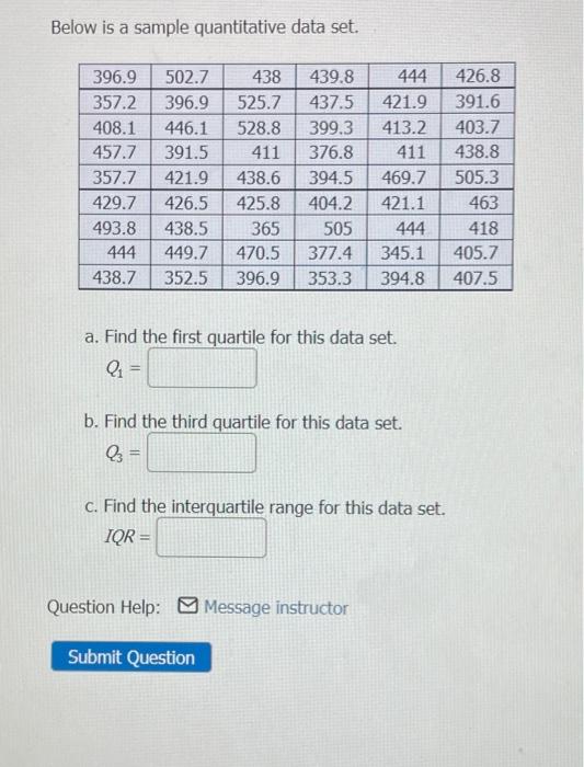 Solved Below is a sample quantitative data set. 396.9 357.2 | Chegg.com