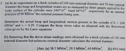 Solved In an experiment on a thick cylinder of 100 mm | Chegg.com