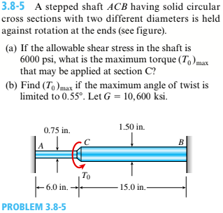 Solved 3.8-5 ﻿A stepped shaft ACB having solid circularcross | Chegg.com