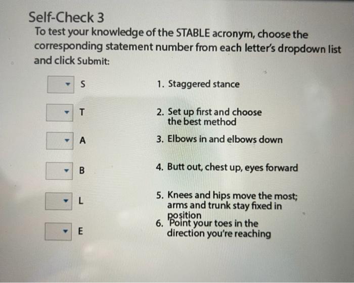 Solved Self-Check 3 To test your knowledge of the STABLE | Chegg.com