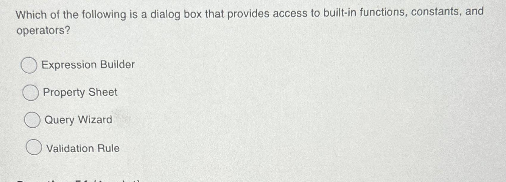 Solved Which of the following is a dialog box that provides | Chegg.com