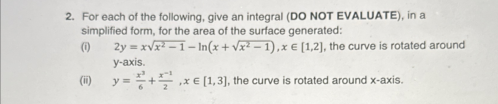 Solved For each of the following, give an integral (DO NOT | Chegg.com