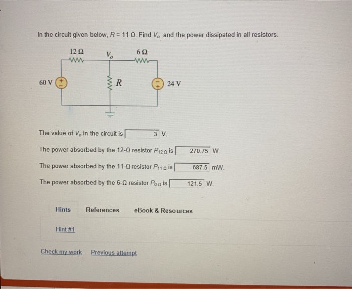 Solved In the circuit given below, R 11 0 Find Vo and the | Chegg.com