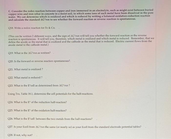 Solved C Consider The Redox Reaction Between Copper And Chegg Com