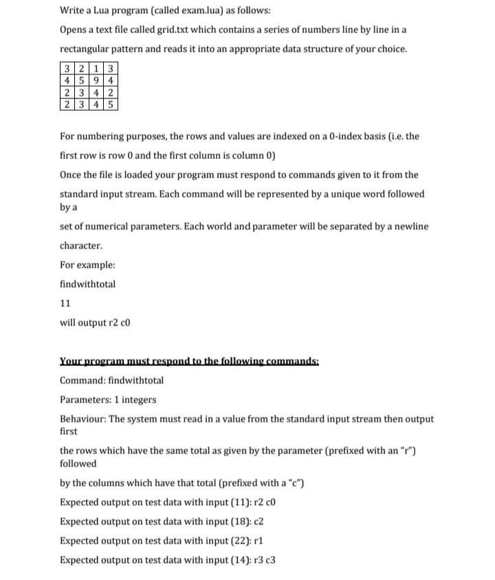 Solved Write a Lua program called exam.lua as follows Chegg