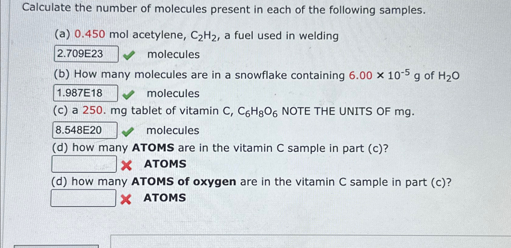 Solved Calculate the number of molecules present in each of | Chegg.com