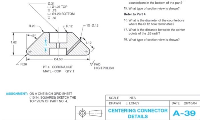 Solved 0.31 01.25 TOP 5.76 01.20 BOTTOM 50 counterbore in | Chegg.com
