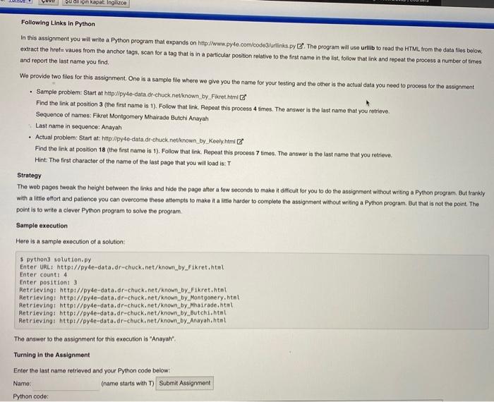 Solved Following Links in Python In this assignment you wil | Chegg.com