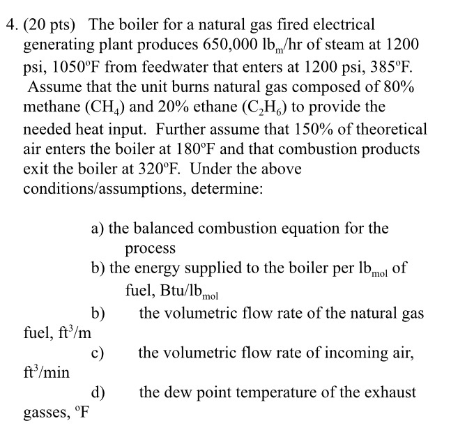 4. (20 pts) The boiler for a natural gas fired