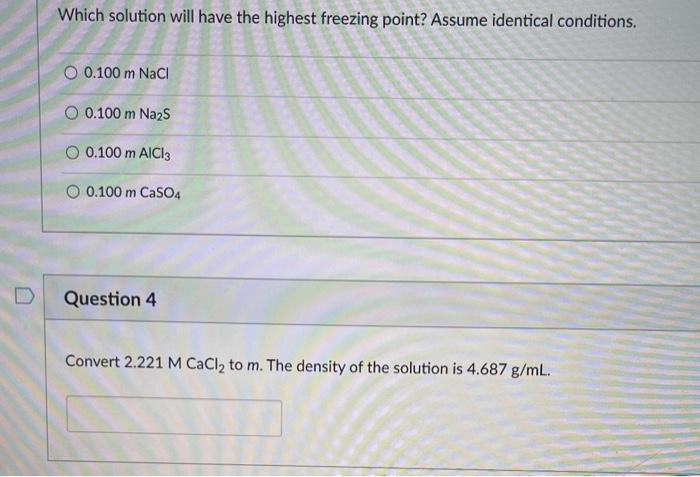 Solved Which solution will have the highest freezing point? | Chegg.com