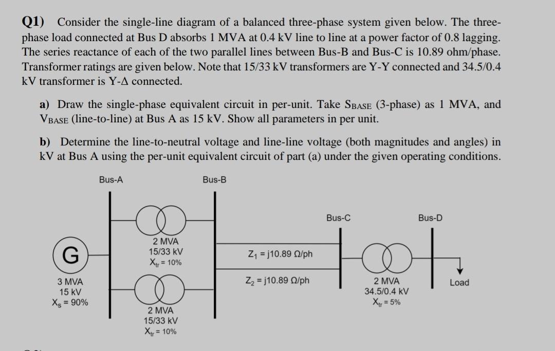 Solved Q1) Consider the single-line diagram of a balanced | Chegg.com