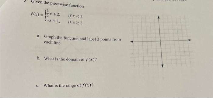 Solved 8. Given the piecewise function f(x)={21x+2,−x+1, if | Chegg.com