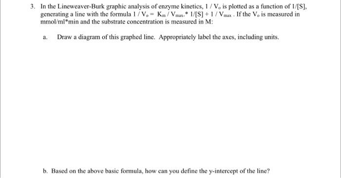Solved 3. In the Lineweaver-Burk graphic analysis of enzyme | Chegg.com