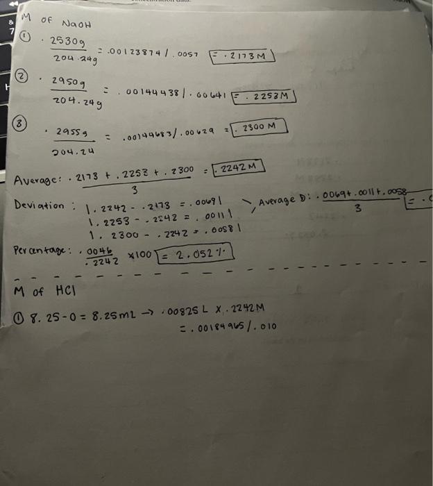 Solved NaOH and HCl Molarity Report;I have Molarity for NaOH | Chegg.com
