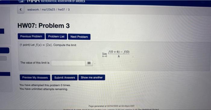 Solved 1 Point Let F X ∣2x∣ Compute The Limit