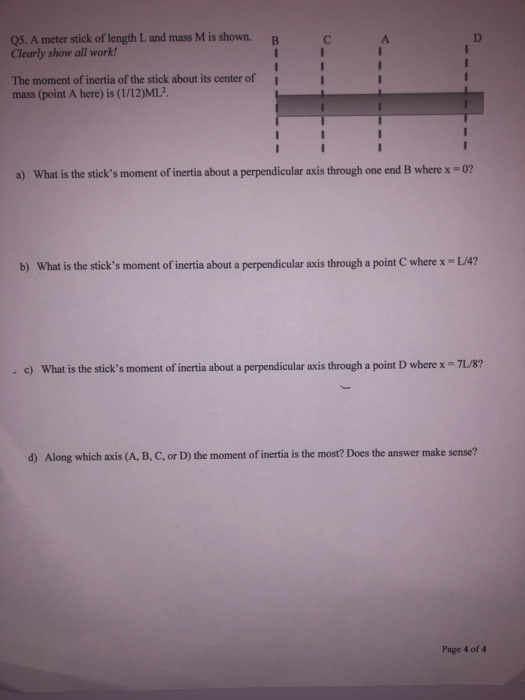 Solved D Q5. A meter stick of length L and mass M is shown. | Chegg.com