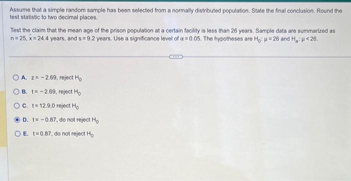 Solved Assume that a simple random sample has been selected | Chegg.com