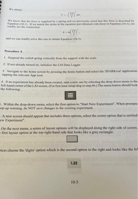 Procedure A Finding The Spring Constant (include | Chegg.com