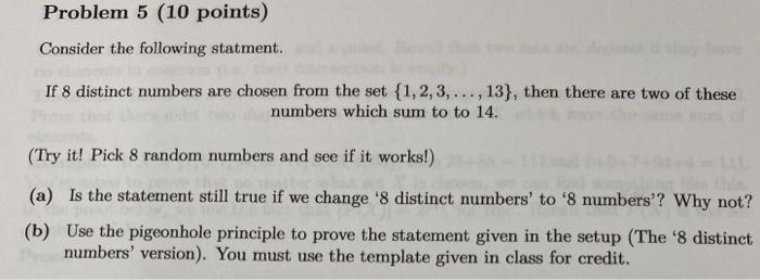Solved Problem 5 (10 points) Consider the following | Chegg.com