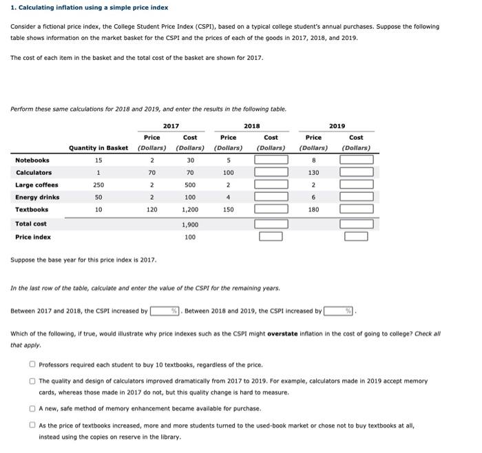 Solved 1. Calculating Inflation Using A Simple Price Index | Chegg.com