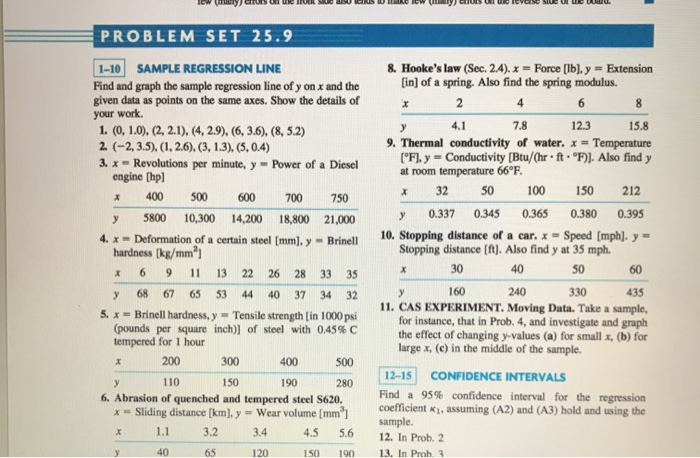 Regression Sample Problem Solved PROBLEM SET 25.9 1-10 SAMPLE REGRESSION LINE Find and | Chegg.com