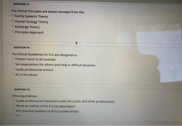 Solved QUESTION 17 The Ethical Principles Are Based Concepts | Chegg.com