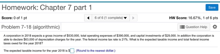 Solved Save Homework: Chapter 7 part 1 Score: 0 of 1 pt 6 of | Chegg.com