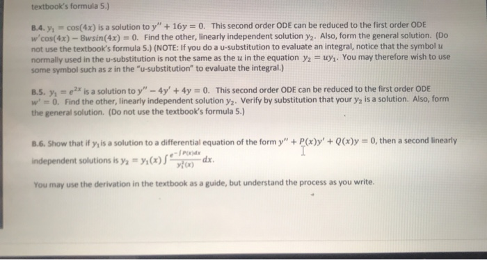 Solved textbook's formula 5.) B.4. y, cos(4x) is a solution | Chegg.com