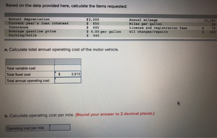 Solved Based on the data provided here, calculate the items | Chegg.com