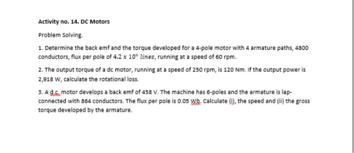 Solved Activity no. 14. DC Motors Problem Solving 1. | Chegg.com